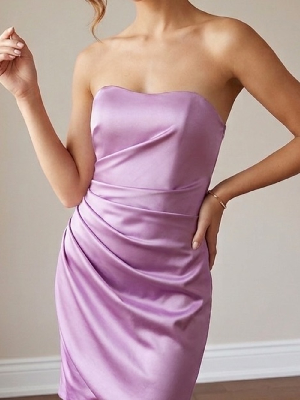 Andrew Adela Sample NWOT Ruched Satin Dress